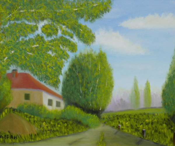 Ház az útszéli domb tetején