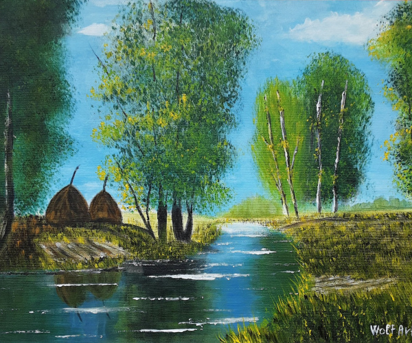 Szénabálák a folyó parton